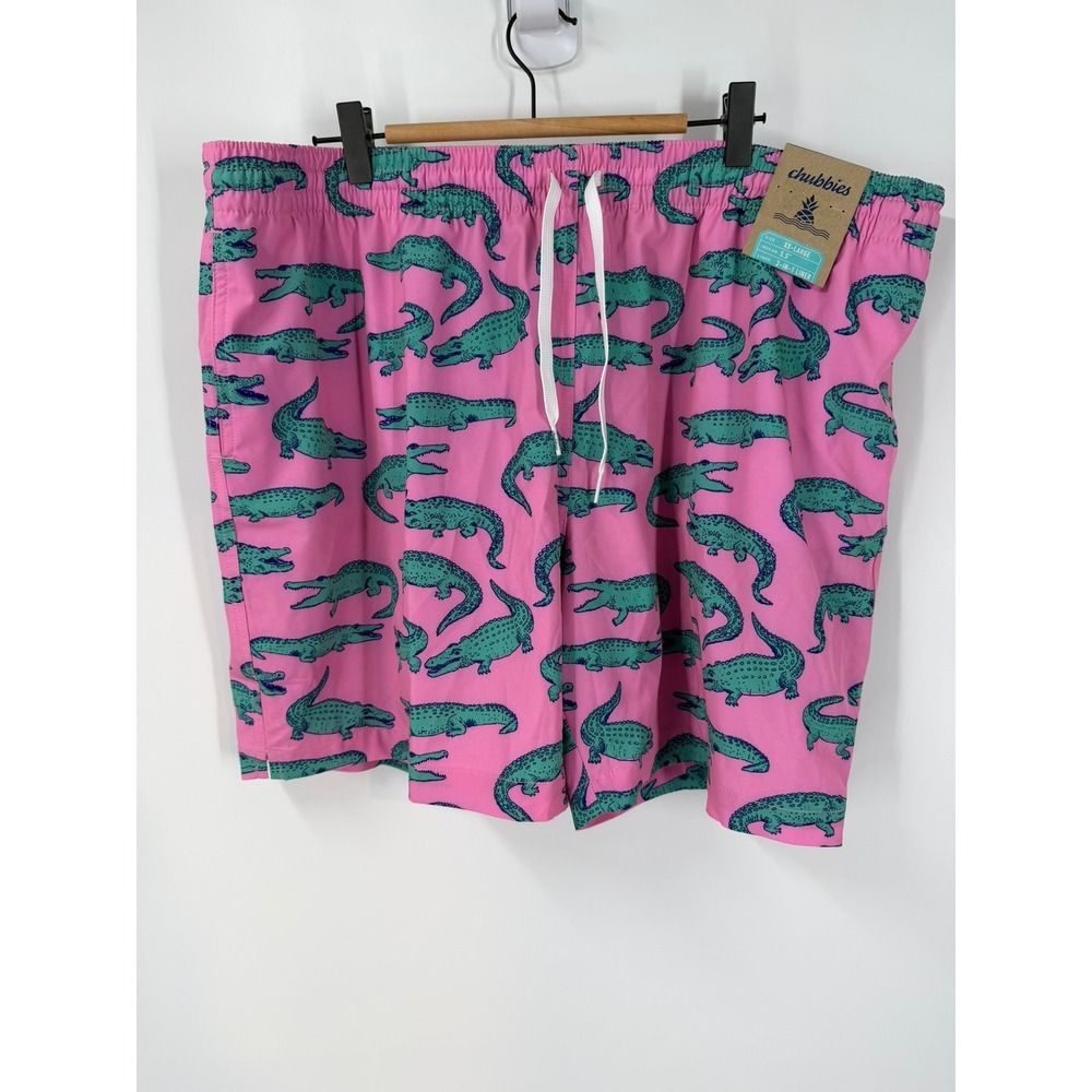 Chubbies Mens Pink Crocodile Print Swim Trunks The‎ Glades  5.5 Inseam Liner XXL
